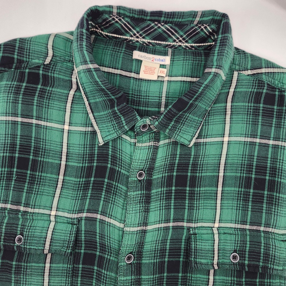 Carbon 2 Cobalt Mens Green Plaid Flannel Shirt Size XXL Rugged Outdoor Cabin